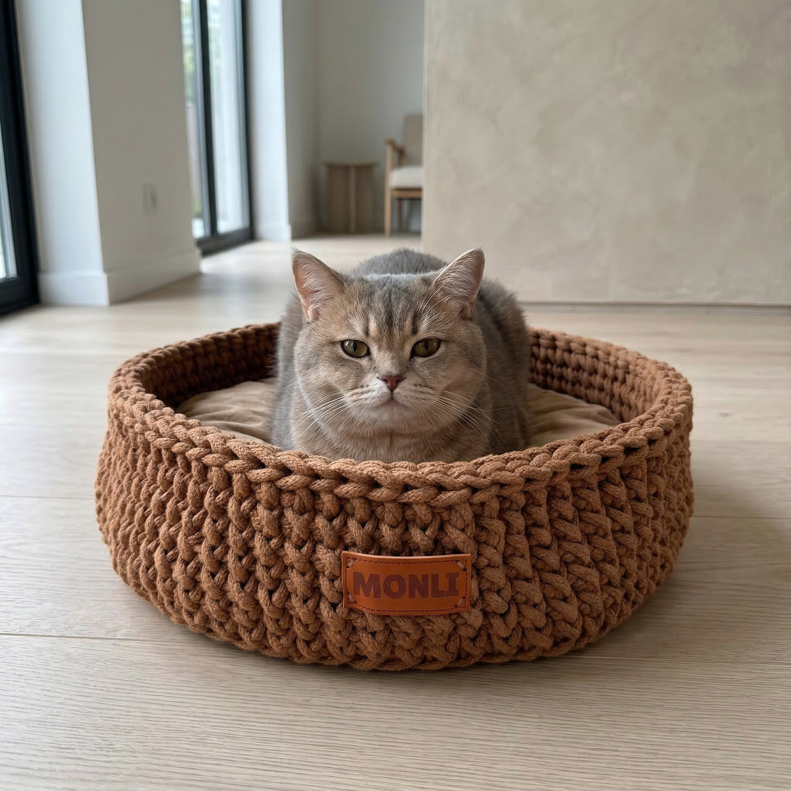 Handcrafted Cotton Pet Bed | Brown - Image 2