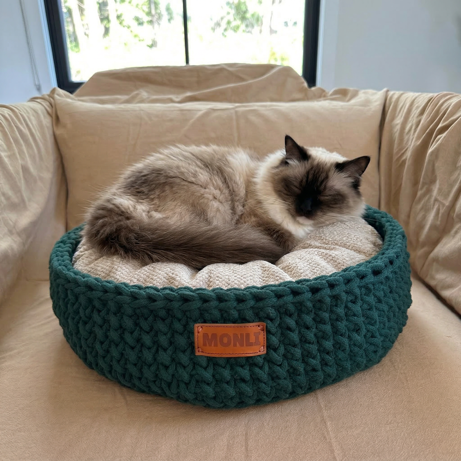 Handcrafted Cotton Pet Bed | Forest Green - Image 2
